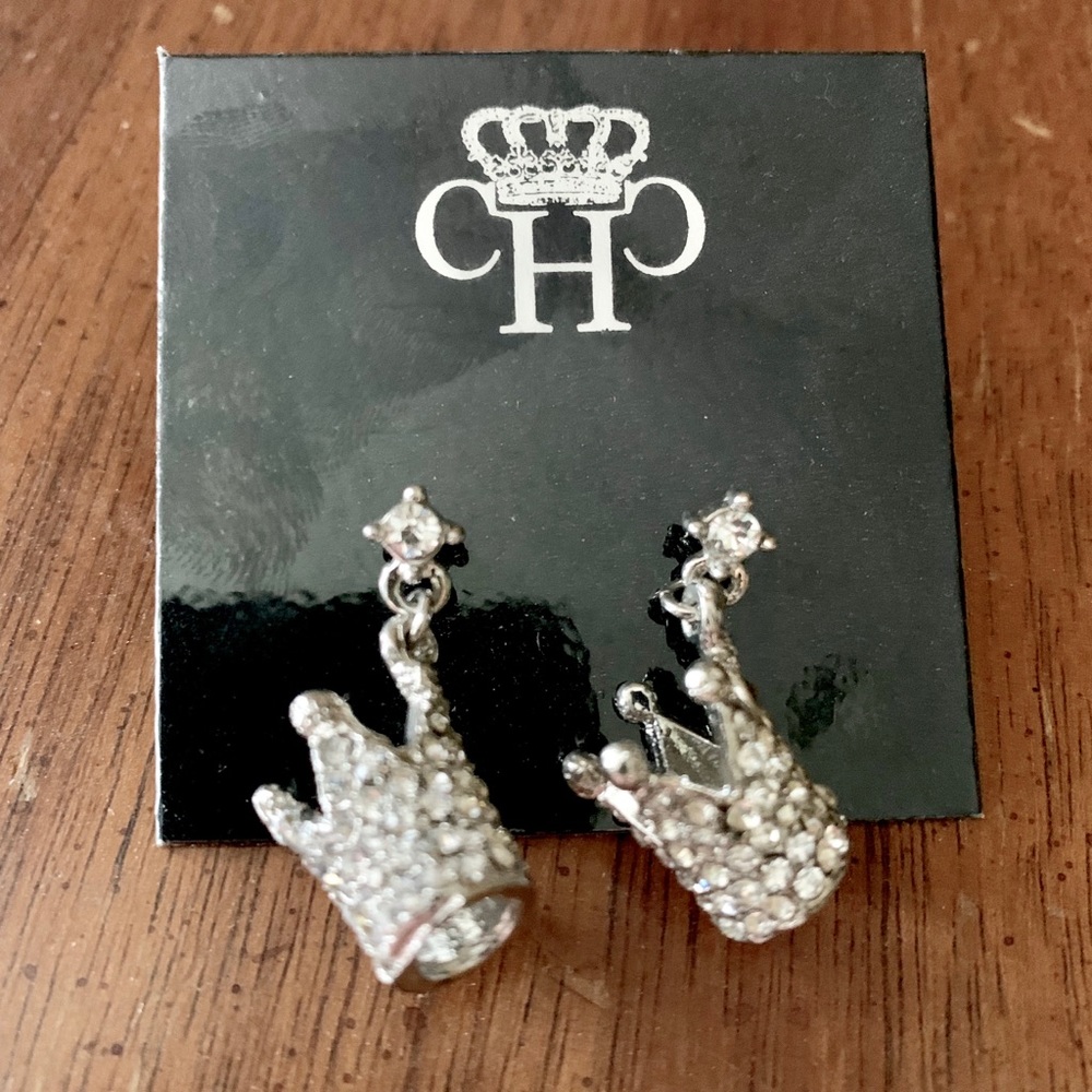 NWT Crown Silver Rhinestone Earrings